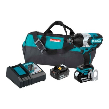 Makita Makita Cordless High-Torque 3/4 Impact Wrench Kit, 5.0Ah, 18V LXT Li-Ion, Friction Ring XWT07T